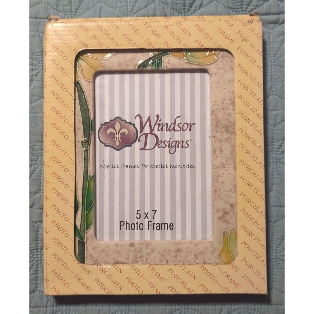 Windsor Designs Porcelain Raised Floral 5x7 Picture Frame Beige Art Nouveau
